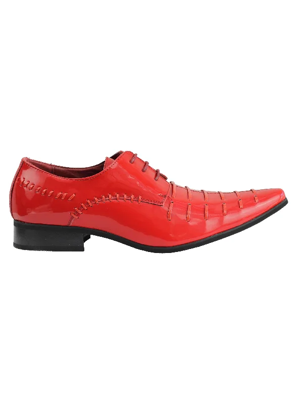 Unisex leather shoes soft white-SHINY PATENT FAUX LEATHER LACE UP RED SHOES