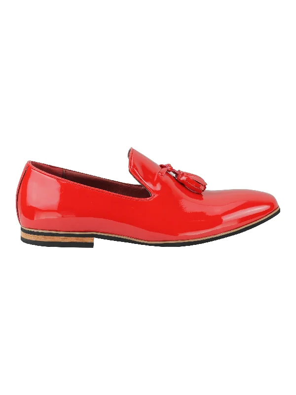 Unisex leather shoes soft navy-FAUX LEATHER SHINY SLIP ON SHOES IN RED