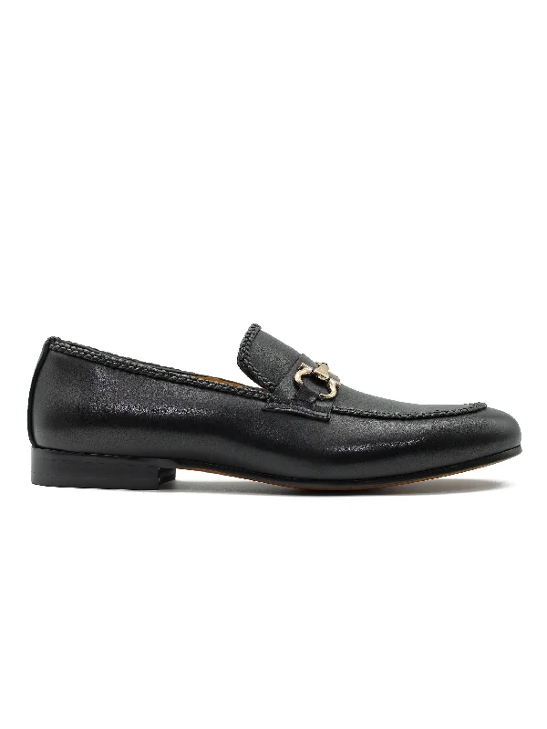 Unisex leather shoes breathable white-SNAFFLE TRIM LOAFERS IN BLACK