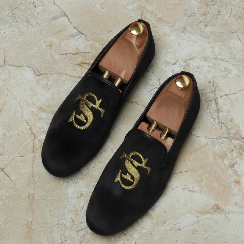 Unisex leather shoes lightweight navy-ST Initials Handcrafted Black Italian Velvet Slip-On by Brune & Bareskin