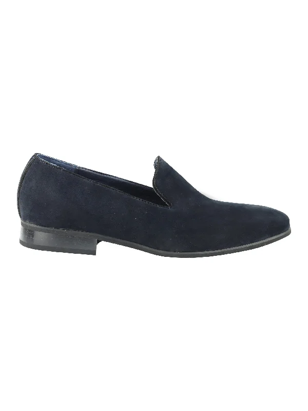 Unisex leather shoes office chic-FAUX LEATHER SLIP ON SHOES IN NAVY