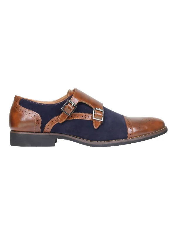 Unisex leather shoes durable navy-SUEDE - MONK STRAP SHOES