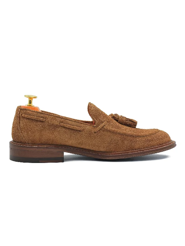 Unisex leather shoes soft white-TAN ITALIAN SUEDE TASSEL LOAFER