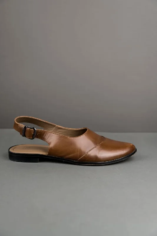 Unisex leather shoes durable tan-Tan Leather Slingback Loafers