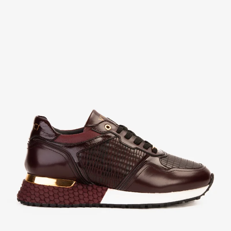 Unisex leather shoes sleek tan-The Empire Burgundy Leather Men Sneaker