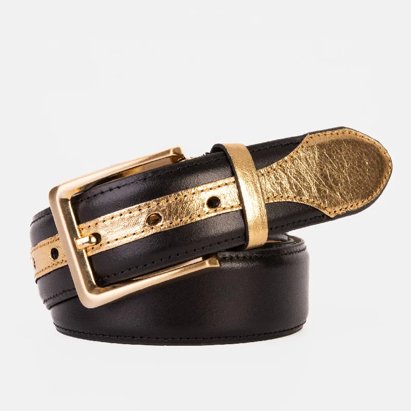 Unisex leather shoes polished gray-The Arda Black & Gold Leather Belt