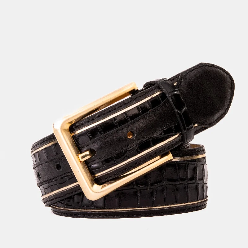 Unisex leather shoes versatile black-The Bellagio Black & Gold Leather Belt