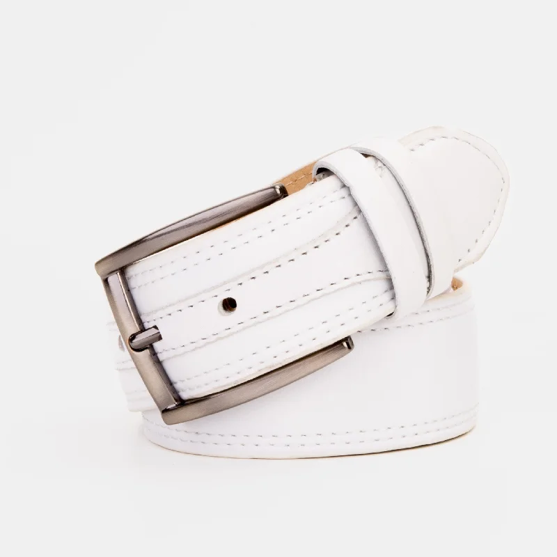 Unisex leather shoes classic black-The Lexington White Leather Belt