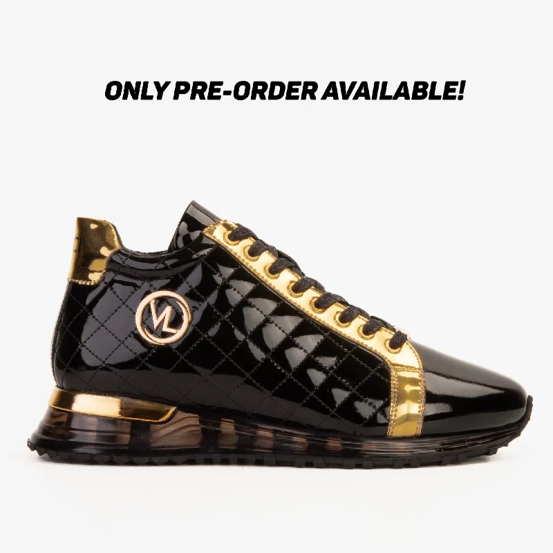 Unisex leather shoes lightweight brown-The Prestige Black & Gold  Limited Edition  High-Top Men Sneaker 