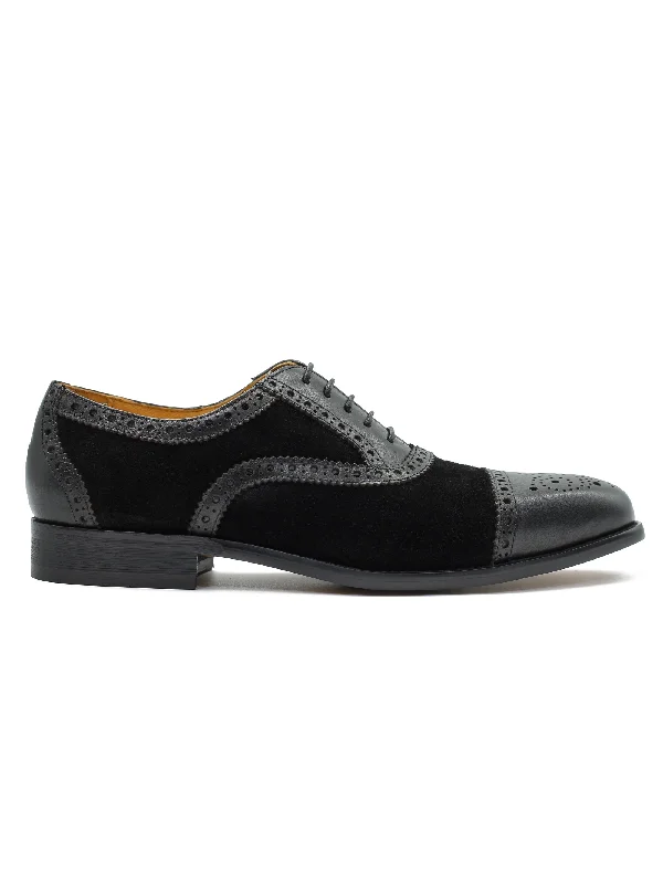 Unisex leather shoes lightweight gray-TWO TONE SPECTATOR BROGUES IN BLACK LEATHER & SUEDE