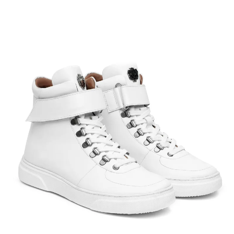 Unisex leather shoes lightweight brown-White Leather Lace Ups with Adjustable Leather Strap Mid-Top Sneakers by Brune & Bareskin