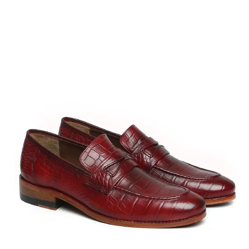 Unisex leather shoes breathable black-Wine Deep Cut Leather Mod Look Loafers with Leather Sole